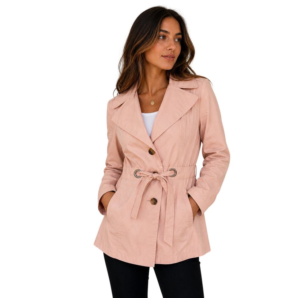 Sandro Studio Blush Pink Trench Jacket Women’s Medium Belted Lightweight Coat